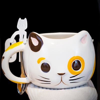 3d cat ceramic mug with spoon
