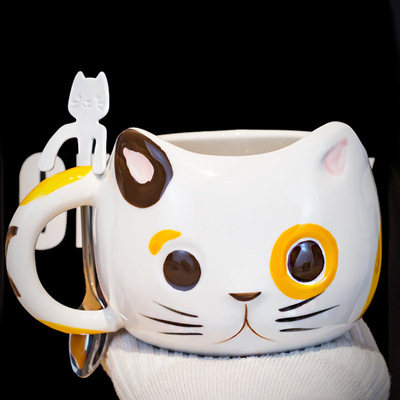 3D cat ceramic mug with spoon