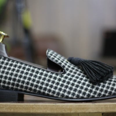 New stylish dog toth print genuine leather handmade tussle loafer style slip on moccassin party wear shoes for men's - Thumbnail 1