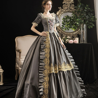 Gray Satin Lace Long Ball Gown - Thumbnail 2