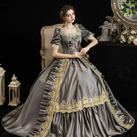 Gray Satin Lace Long Ball Gown - Thumbnail 4