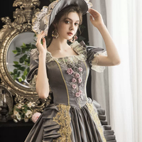 Gray Satin Lace Long Ball Gown - Thumbnail 1