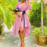 Temperament Stripe Long Sleeve Irregular Dress - Thumbnail 1