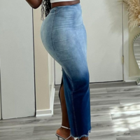 Fashion Women Denim Blue Skirt - Thumbnail 1