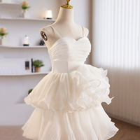 White Spaghetti Strap Tulle Party Dress, Cute A-Line Knee Length Prom Dress - Thumbnail 3