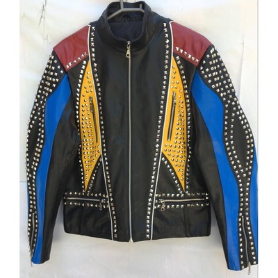Handmade multi color biker jackets, real leather studded jackets for men