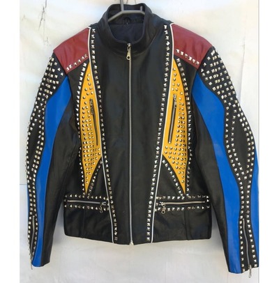 Handmade Multi Color Biker Jackets, Real Leather Studded Jackets For Men