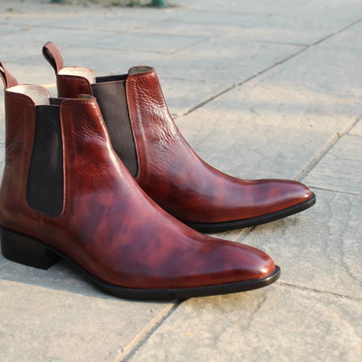 Classic handmade brown patina shaded men chelsea boot