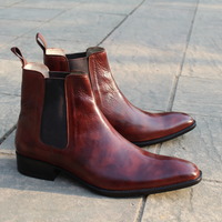 Classic Handmade Brown Patina Shaded Men Chelsea Boot - Thumbnail 1