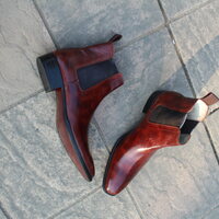 Classic Handmade Brown Patina Shaded Men Chelsea Boot - Thumbnail 2
