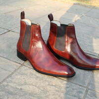 Classic Handmade Brown Patina Shaded Men Chelsea Boot - Thumbnail 3