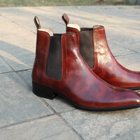 Classic Handmade Brown Patina Shaded Men Chelsea Boot - Thumbnail 5