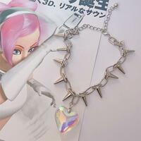 Harajuku Y2K Holographic Love Silver Thorn Necklace - Thumbnail 6