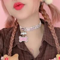 Y2K Harajuku PU Pink Leather Star Bone Collar Choker Necklace - Thumbnail 4