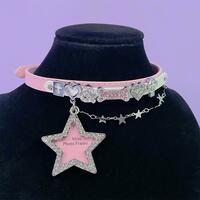 Y2K Harajuku PU Pink Leather Star Bone Collar Choker Necklace - Thumbnail 5