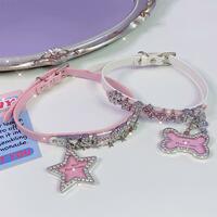 Y2K Harajuku PU Pink Leather Star Bone Collar Choker Necklace - Thumbnail 8