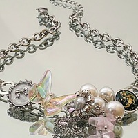 Pearl Colorful Butterfly Chain Pendant Necklace - Thumbnail 1