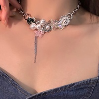 Pearl Colorful Butterfly Chain Pendant Necklace - Thumbnail 2