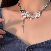 Pearl Colorful Butterfly Chain Pendant Necklace - Thumbnail 3