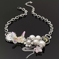 Pearl Colorful Butterfly Chain Pendant Necklace - Thumbnail 5