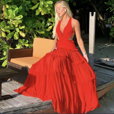 Halter red prom dresses floor length - Thumbnail 1