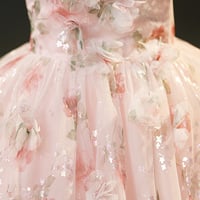 Beautiful Strapless Tulle Flower Long Pink Ball Gown - Thumbnail 4
