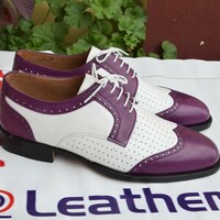 Classic and Unique Purple White Wingtip Oxford Dress Lace up Shoes For Men - Thumbnail 1