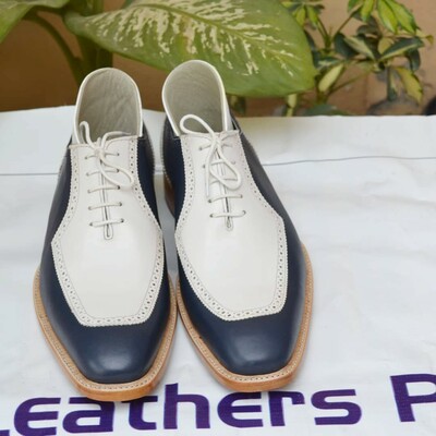 Bespoke handmade blue white oxford lace up dress formal shoes - Thumbnail 5