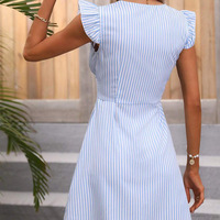 Women Print Ruffle Edge Button Dress - Thumbnail 3