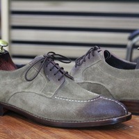 Men's Handmade Split Toe and Lace Up Style Two Shaded Color Suede Shoes - Thumbnail 2