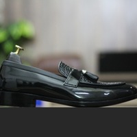 New Fashion Beautiful Patent and Alligator Print Texture Handmade Leather Tussle Loafer Shoes for Men's - Thumbnail 1