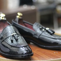 New Fashion Beautiful Patent and Alligator Print Texture Handmade Leather Tussle Loafer Shoes for Men's - Thumbnail 2