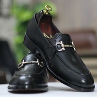 Bespoke Handmade Fashion Black Color Horse Bit Style Loafer Slip On Moccasin Leather Shoes - Thumbnail 1