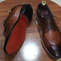 Bespoke Handmade Two Shaded Brown Color Split Toe Lace Up Genuine Leather Dress Shoes for Men's - Thumbnail 2