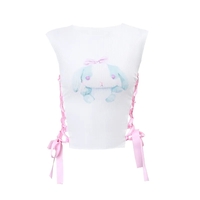 Rabbit Print Side Cross Ribbon Tank Top  - Thumbnail 4