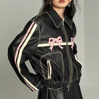 Bow Knot PU Leather Bomber Jacket  - Thumbnail 2