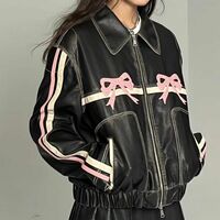 Bow Knot PU Leather Bomber Jacket  - Thumbnail 4