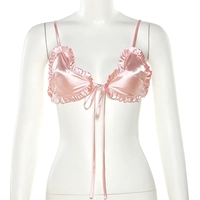 Pink Satin Heart Ruffle Crop Top - Thumbnail 5