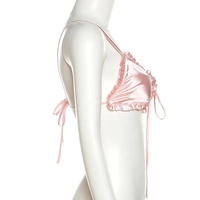 Pink Satin Heart Ruffle Crop Top - Thumbnail 6