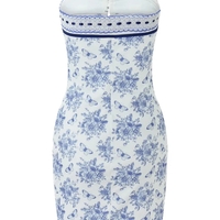 Blue Floral Tie Up Strapless Mini Dress - Thumbnail 8