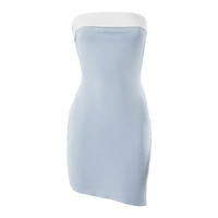 Blue & White Patchwork Strapless Dress - Thumbnail 4