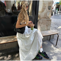 White Pleated Lace Up Square Collar Ruffle Maxi Dress  - Thumbnail 5