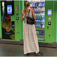 White Pleated Lace Up Square Collar Ruffle Maxi Dress  - Thumbnail 6