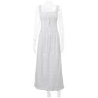 White Pleated Lace Up Square Collar Ruffle Maxi Dress  - Thumbnail 7