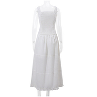 White Pleated Lace Up Square Collar Ruffle Maxi Dress  - Thumbnail 8