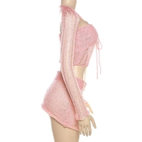 2PCS Pink Sequin See Through Hollow Out Top + Skirt Set - Thumbnail 6