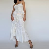 2PCS White Ruffle Camisole + High Waist Long Skirt - Thumbnail 3