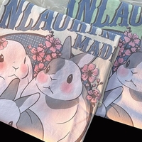 Rabbit Floral Print Short Sleeve T-shirt  - Thumbnail 3