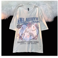Rabbit Floral Print Short Sleeve T-shirt  - Thumbnail 5