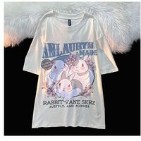 Rabbit Floral Print Short Sleeve T-shirt  - Thumbnail 6